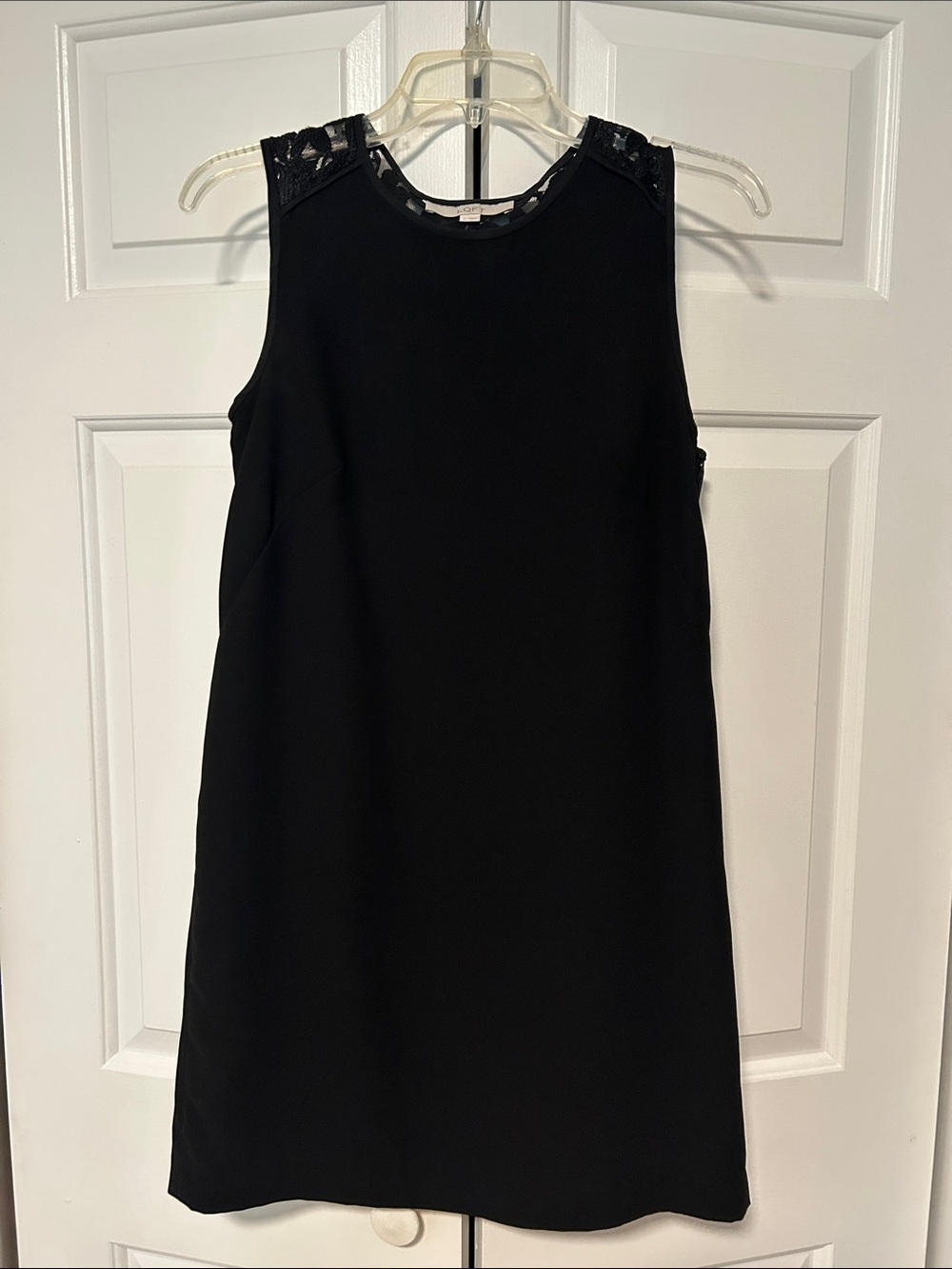 LOFT Black Sleeveless Mini Dress with Lace-Trim Shoulders